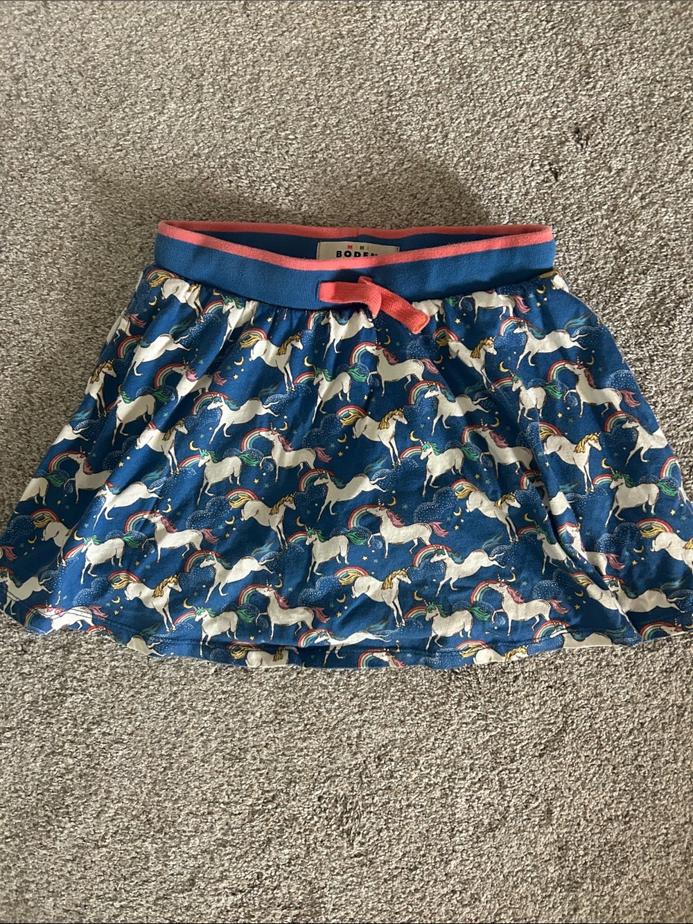 Mini Boden Blue Unicorn Skort with Pink Trim